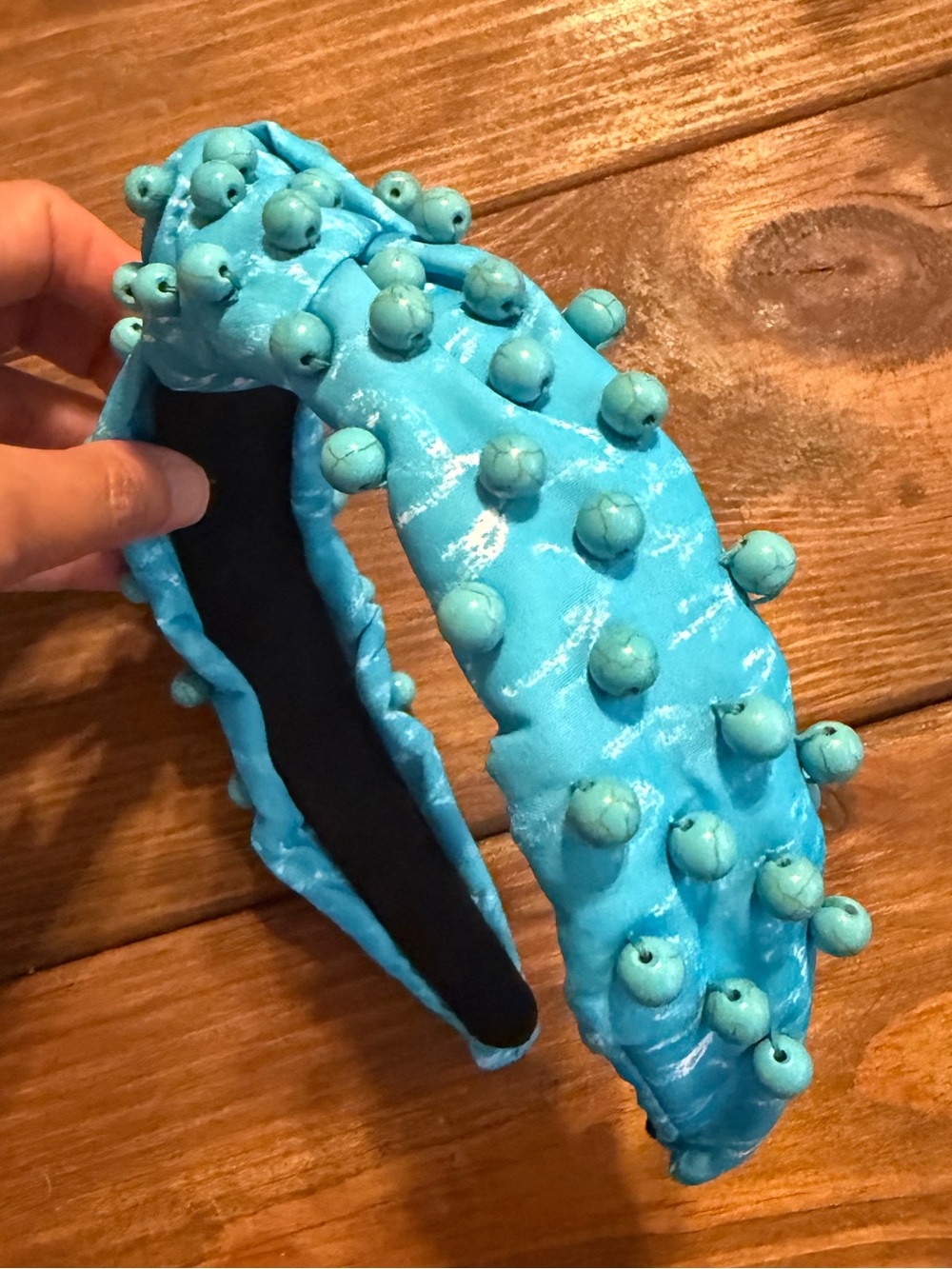 Brianna Cannon Knotted Wide Turquoise Beaded Headband